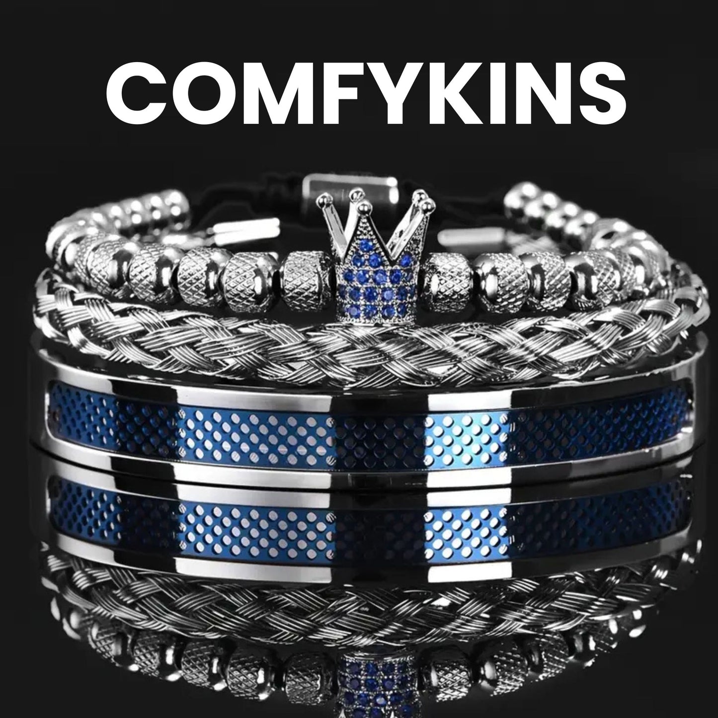 Royal-style bracelet for men with crown charm and hemp rope.