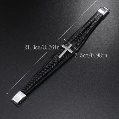 XQNI men’s cross bracelet in braided PU leather, premium finish