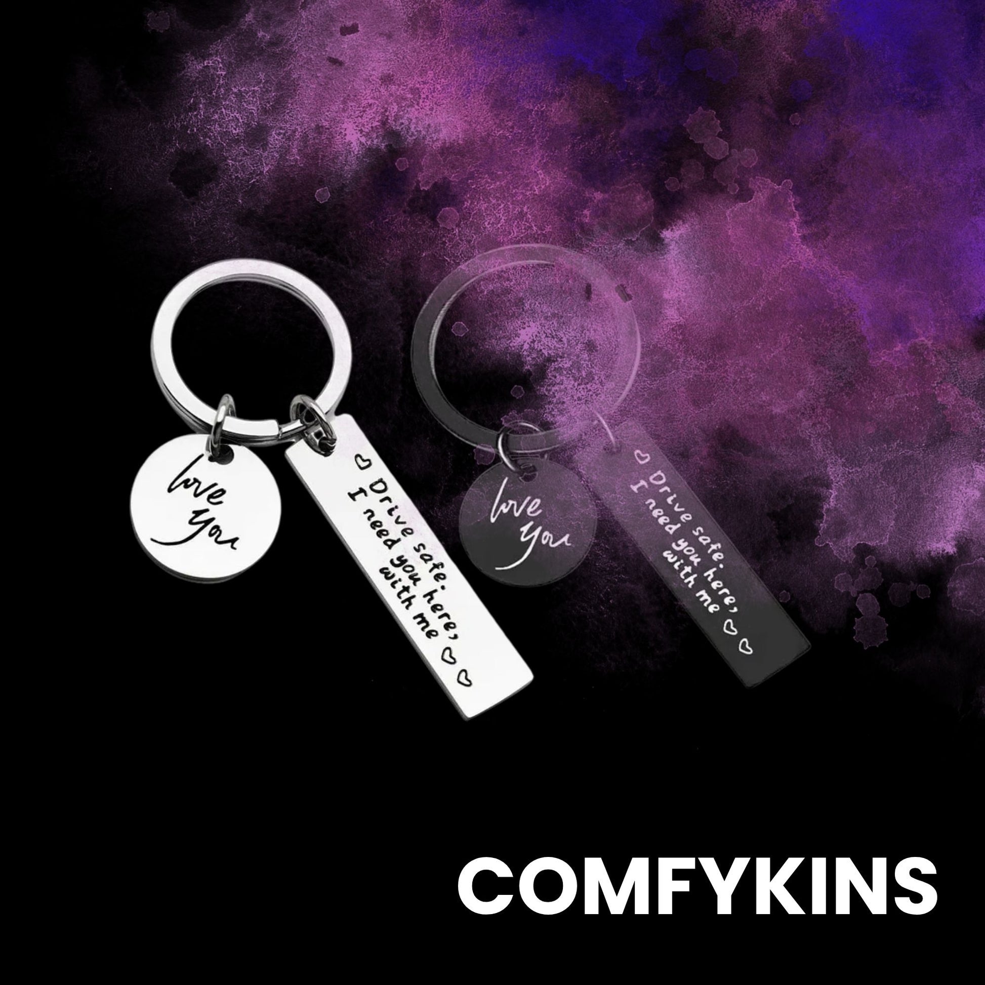 Black engraved Drive Safe keychain – meaningful road safety symbol