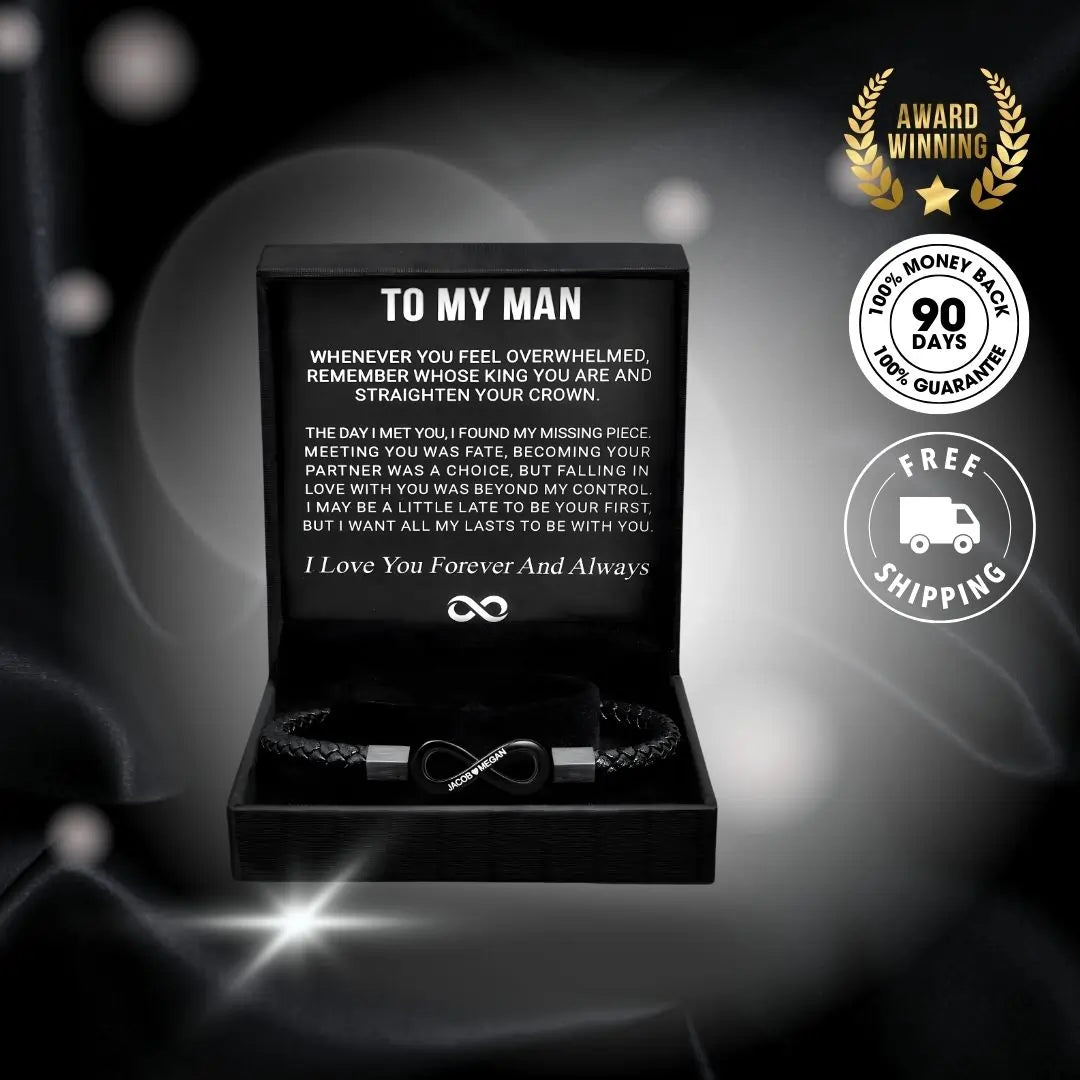 Personalized infinity bracelet, custom engraved with names or messages for a meaningful and timeless gift...