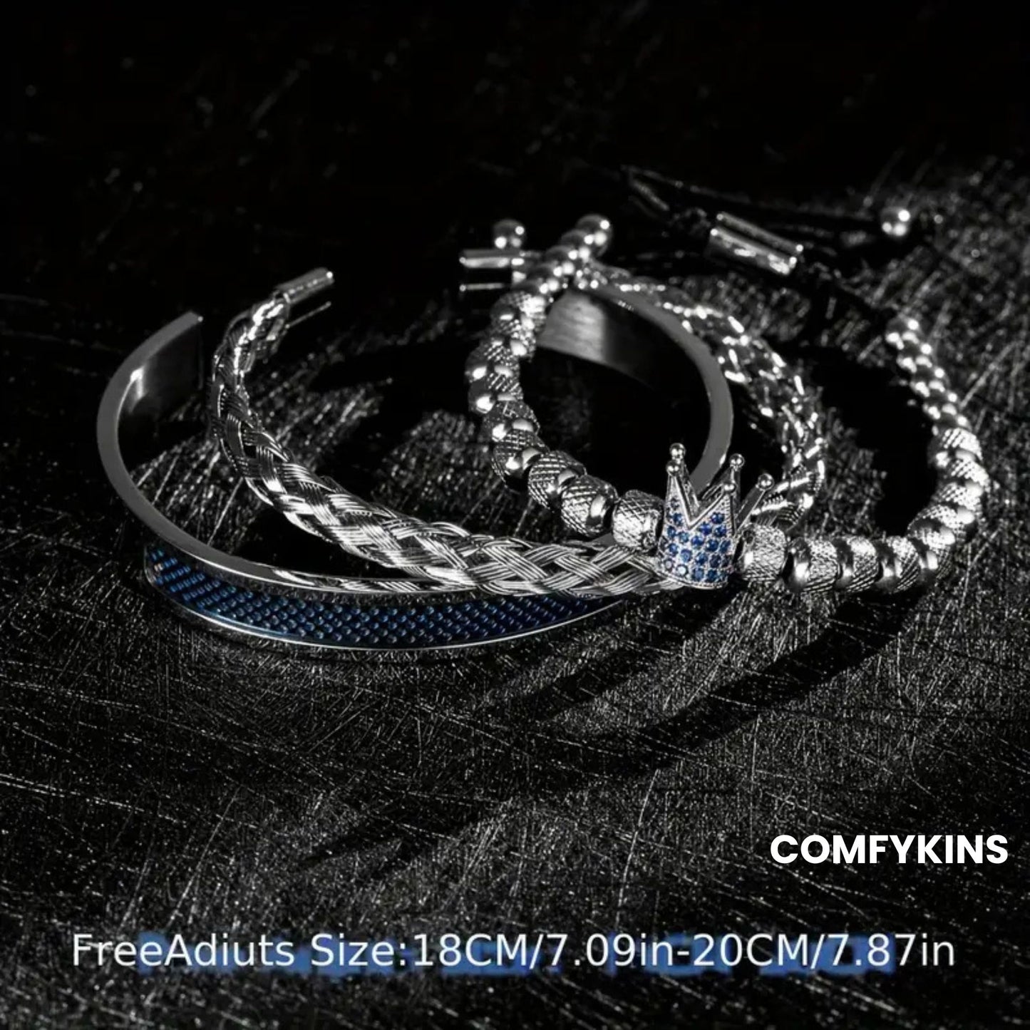 Men’s crown bracelet with contrast rope and micro-pavé CZ..