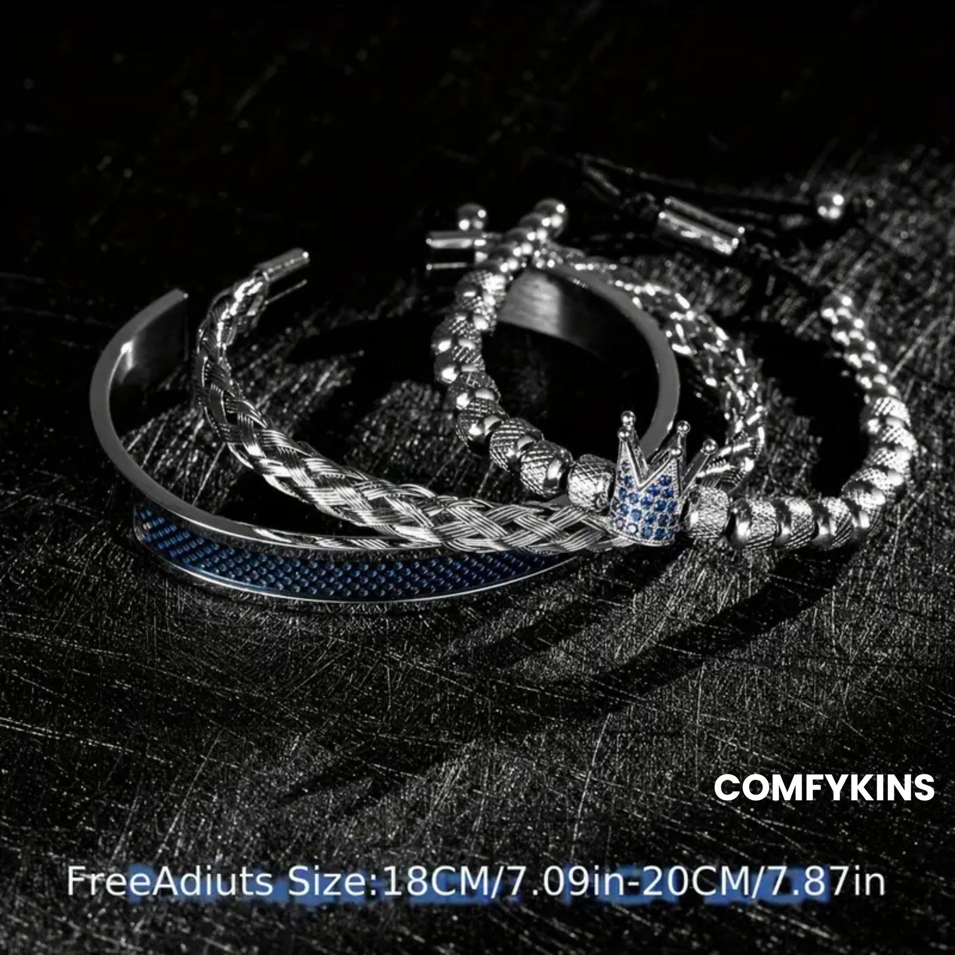 Men’s crown bracelet with contrast rope and micro-pavé CZ..