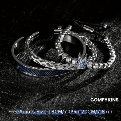 Men’s crown bracelet with contrast rope and micro-pavé CZ..