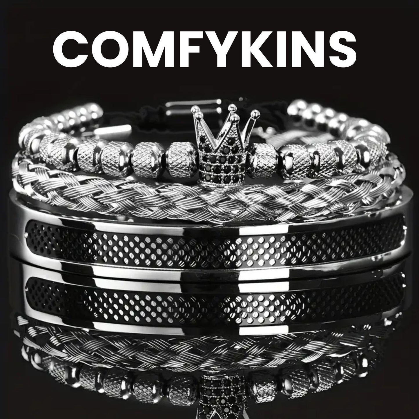 Men’s crown bracelet with contrast rope and micro-pavé CZ.1