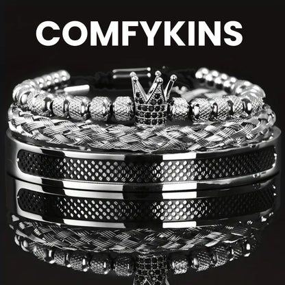Men’s crown bracelet with contrast rope and micro-pavé CZ.1