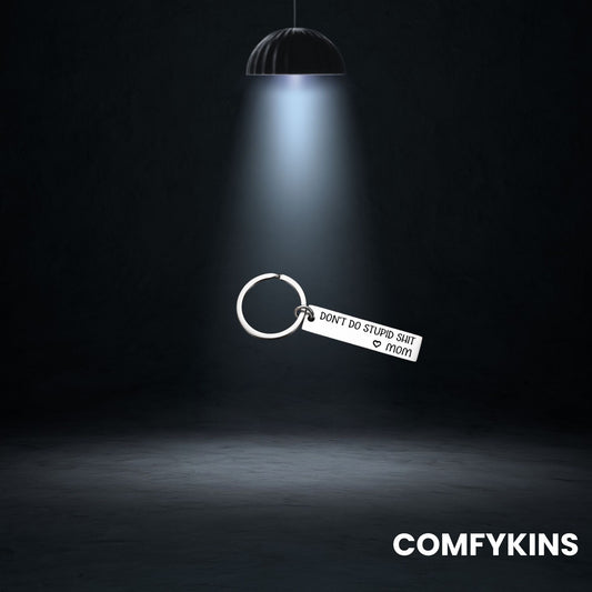 Funny engraved stainless-steel keychain saying Don’t Do Stupid Sh*t.